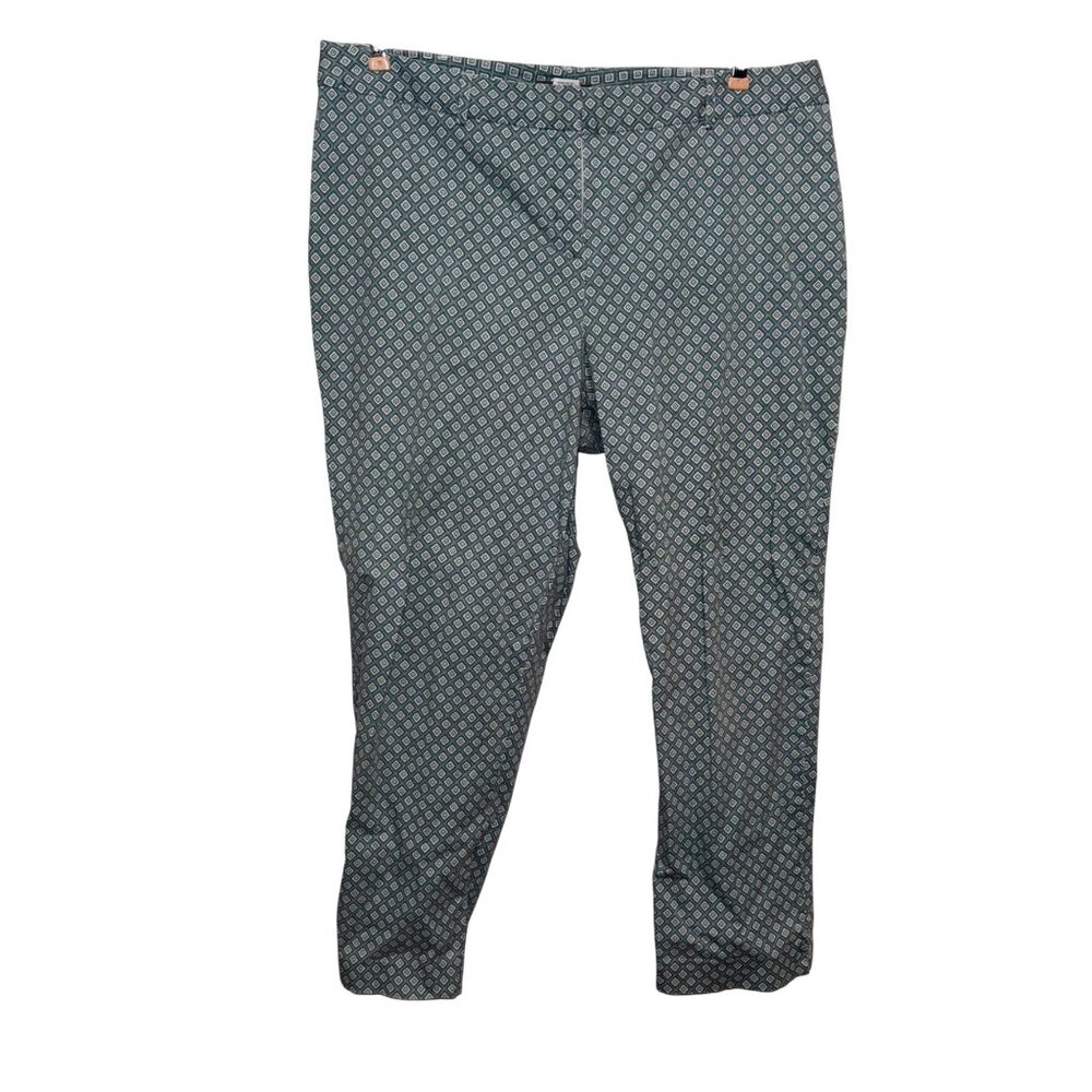 Roz & Ali Womens Size 16 Teal Geometric Print Cotton Blend Pants